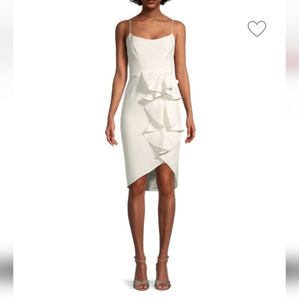 Aidan Mattox Bow Cascading Midi Dress, Size 4, White